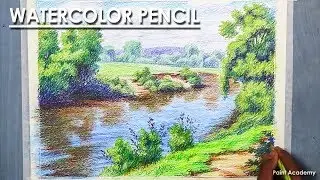 Landscape Drawing with Watercolor Pencil | step by step with color information