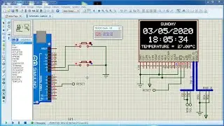 Arduino RTC clock using DS3231 and SSD1306 OLED display Proteus