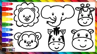 Dibuja y Colorea Animales Salvajes 🦁🐘🦒🐵🦓🦛🌈 Dibujos Para Niños