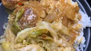 SMOTHERED CURRY TURKEY MEATBALLS OVER BASMATI RICE W/CABBAGE