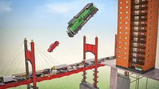 Cars Fall Off a Building onto a Suspension Bridge | Teardown