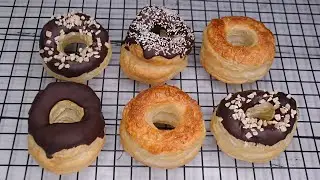 Donuts de hojaldre con chocolate - Rosquillas de hojaldre. Receta fácil