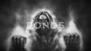 Gloomy Lord Of Fire Holds Flame In Hands  2D Animation