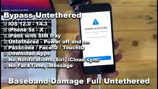 Bypass iCloud iPhone 8 Unable Activate Baseband Damage Untethered Fix Reboot 14.3 iOS