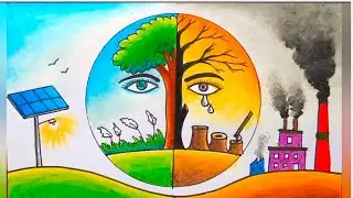 nature drawing with oil pastel color ||save environment poster painting ||pollution