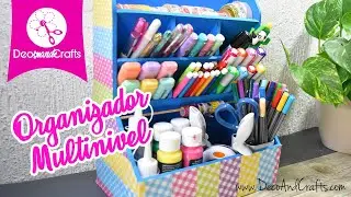DIY Multilevel desktop organizer from Cardboard | DecoAndCrafts