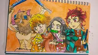 Tanjiro, Nezuko, Zenitsu, Inosuke Drawing|step by step painting #demonslayer #animedrawing