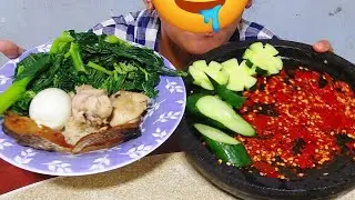 ASMR MUKBANG REBUSAN DAUN PEPAYA+ SAMBEL TERASI+ TELUR REBUS+AYAM GORENG