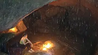 60 days survival in cave. Solo camping despite heavy rain. Build bushcraft shelter