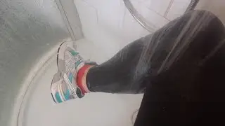 Showering in my Asics gym trainers and and Adidas Leggings