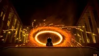 Light painting with fire in Paris