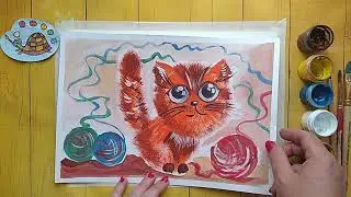 Как нарисовать кошку с помощью зубной щетки. Урок пошагово