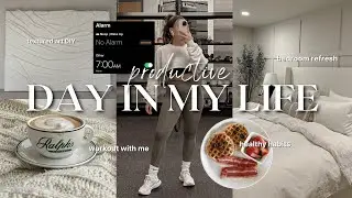 *7 AM* PRODUCTIVE DAY: Healthy Morning Habits, Workout With Me, Fabric Canvas DIY & Bedroom Refresh!