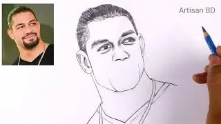 Drawing of Realistic face Roman Reigns, Pencil Drawing Easy WWE