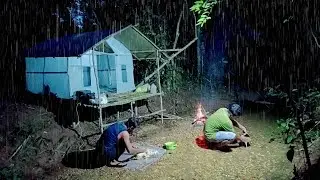 Camping in the forest-staying in the forest-sleeping soundly in heavy rain-ASMR
