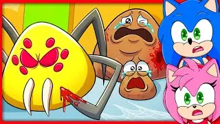 Sonic and Amy watch SPIDER POU DARK SECRET! Bou's Revenge Animation