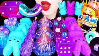 ASMR MUKBANG | GALAXY HONEY JELLY CANDY Desserts (Rainbow Edible Cups Giant Jelly, Rock Candy Gummy)