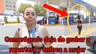 Camarógrafo deja de grabar a reportera y enfoca a mujer que lo dejó sin aliento