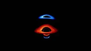Explore how the extreme gravity of two orbiting supermassive black holes distort