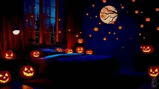 Sleep with Rain in a Halloween Bedroom | Cozy Jack-O'-Lanterns | 10 Hours | No Ads