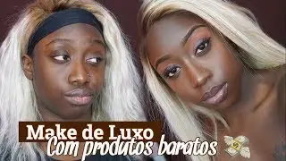MAKE DE LUXO COM PRODUTOS BARATOS | PELE NEGRA 🍫 | ANGELBLADYY