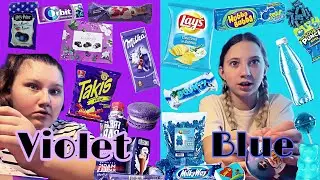 Blue vs. Purple Food Challenge. Buying colored products at the store.