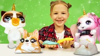 Игры для девочек распаковка - Милые Единорожки и Кошки Пупси Юникорн! Онлайн видео слаймы