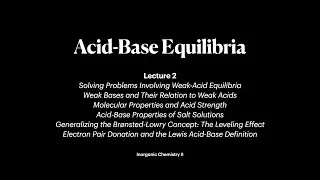 Acid-Base Equilibria | Lecture 2 | Inorganic Chemistry II