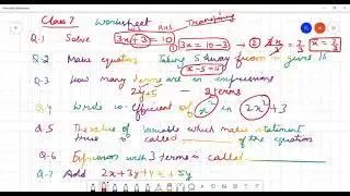 ALgebra workshhet class 7