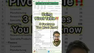 Using Pivot Table in Excel‼️3 Features you must learn #exceltutorial #exceltips #shorts  #excel