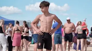U17 Maksim Kolbasnik (EST) vs Keven Pent (EST) 50kg. Boys youth beach wrestling tournament.