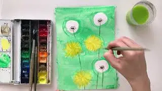 How to draw dandelions and flowers. Drawing dandelions in a meadow. Drawing lesson for children.