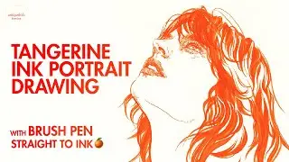Tangerine Ink Portrait Drawing with Brush pen 4K