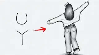 Turn U and Y into Girl drawing | Girl drawing easy Ieasy drawing for beginners Pencil sketch