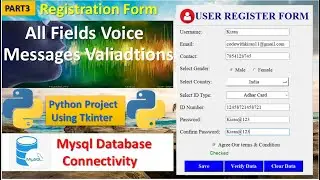 3/3 - How to create Validation Registration Form in Python Using Tkinter | Fields Voice validation
