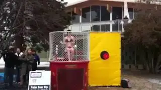 Honey in Bikini Braves the Freezing Cold to Sit in the Dunk Tank