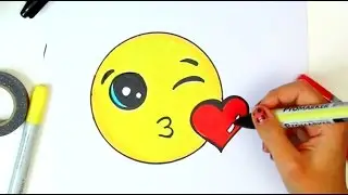 How to Draw  and Color Kissing Emoji step by step - EASY  and Cute drawing