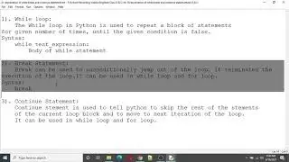 While loop, Break Statement and Continue Statement in Python