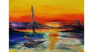 Как легко нарисовать закат. Как нарисовать пейзаж гуашью. Как нарисовать море. Нарисуем лето.