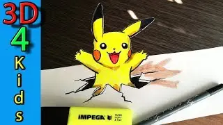 How to draw Pikachu in 3D! hole in paper for kids