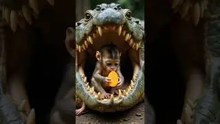 Baby Monkey Plays Inside a Giant Crocodile’s Mouth—Still Eating! 