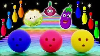 Vegetables with bowling ball | Bowling Ball Adventure For Kids | Vegetable names with bowling pins