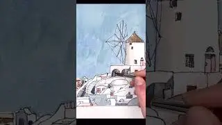 Ink and Wash watercolor  #watercolor #santorini