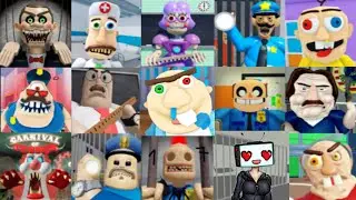 SPEED Run in 46 Scary Obby from Barry Prison, Horror Grandpa, Evil Teacher, Papa Pizza, Gran, Clown