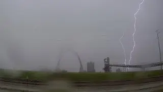 Upward lightning from the KDNL tower in downtown St. Louis