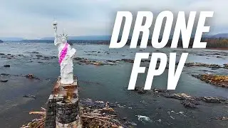 FPV Flight: Lady Liberty on the River