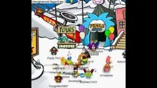 Orange puffle on ski lift.!!!!!!!!!!!!!!