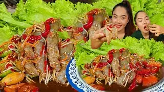ส้มตำเผ็ดๆ กุ้งก้ามกล้ามกรอบๆ แซ่บนัวร์แฮงจ้า #mukbang #แม่น้องยูทูป #eating #อิหล่าพากิน