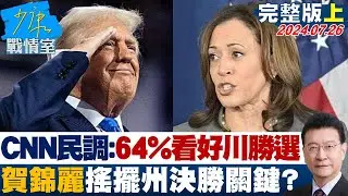 【完整版上集】CNN民調：64%看好川普勝選 賀錦麗搖擺州決勝關鍵？少康戰情室 20240726