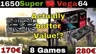 😱 GTX 1650 super vs RX Vega 64 Benchmark 👀 1080p in 8 Games - FPS Comparison